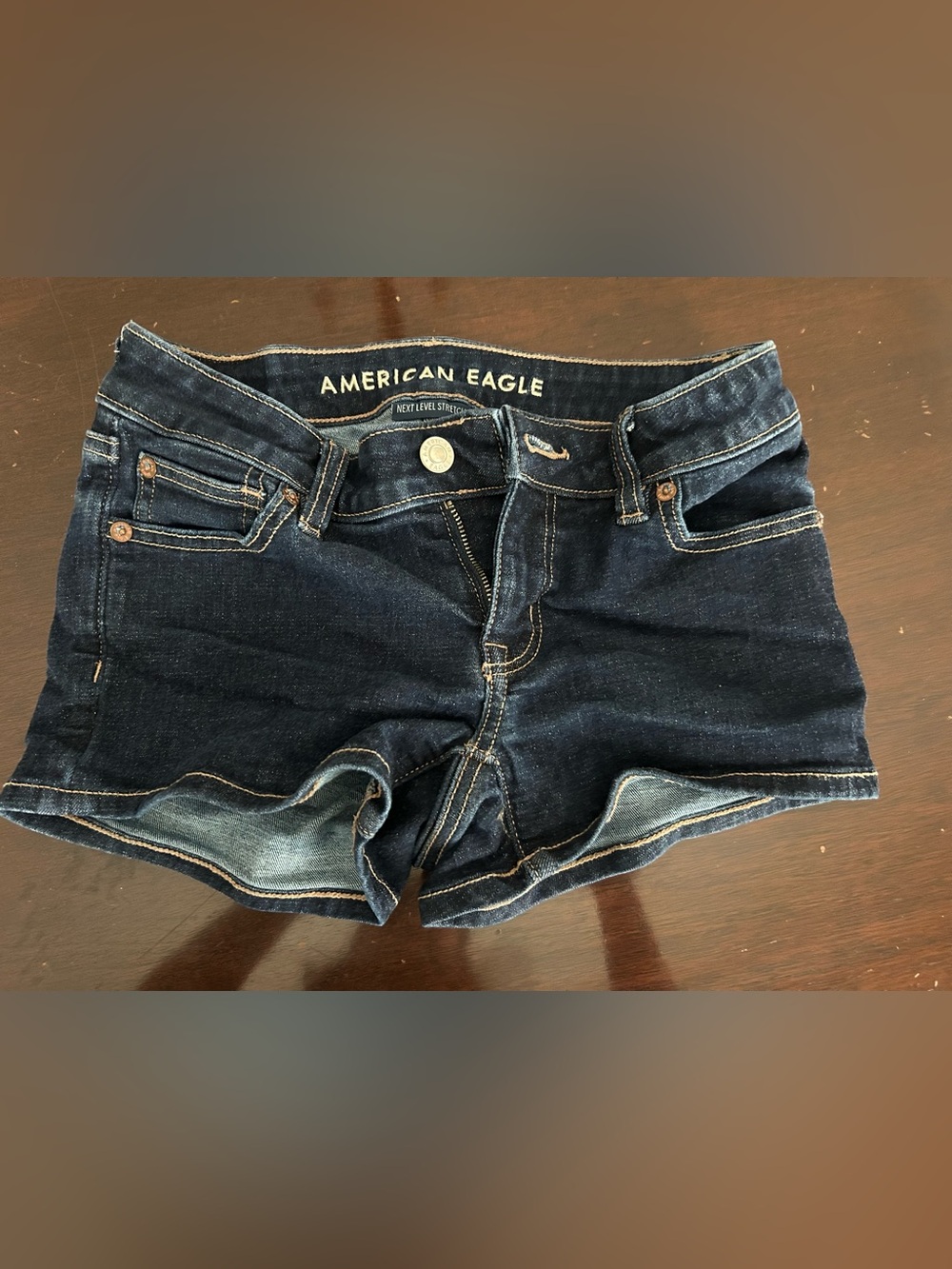 American Eagle Dark Wash Super Low Rise Shorts
